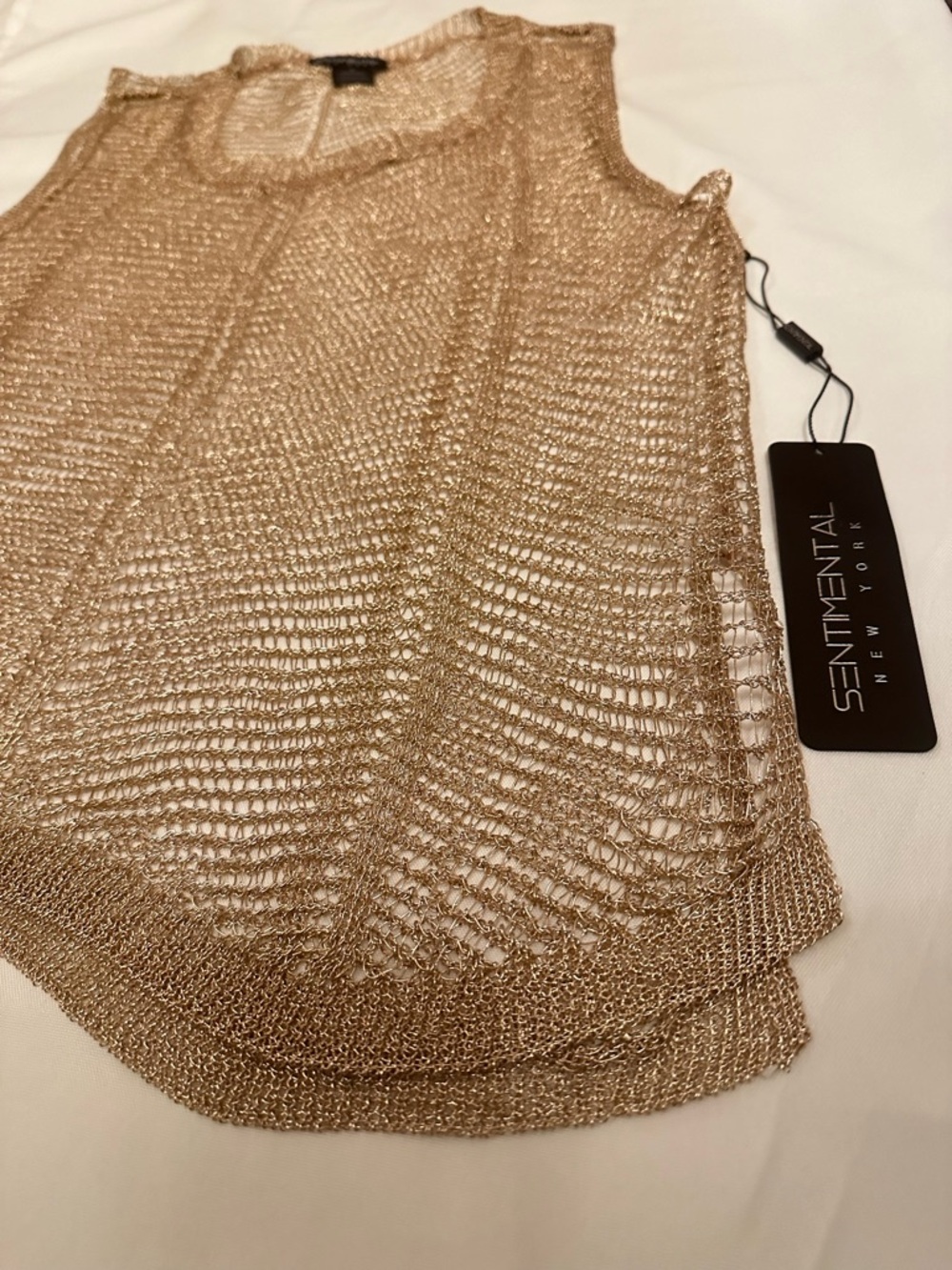 Rose Gold Bronze Metallic Open Knit Sleeveless Tank Top - Women's Size: Small